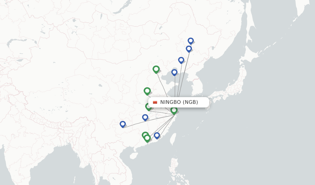 Route map with flights from Ningbo with China Southern