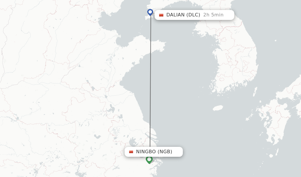 Flights from Ningbo to Dalian route map