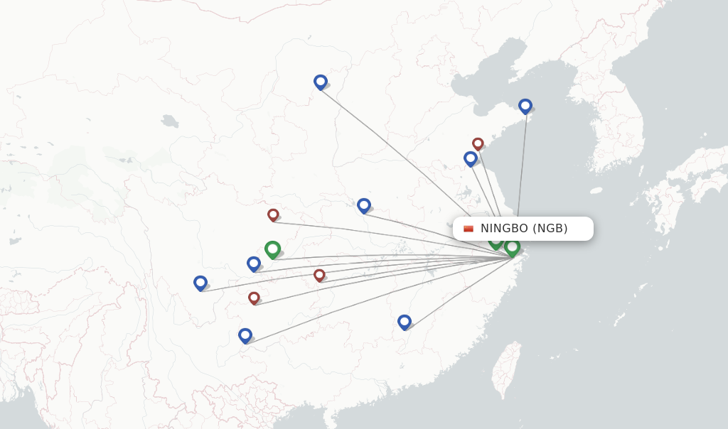 Route map with flights from Ningbo with Loong Air