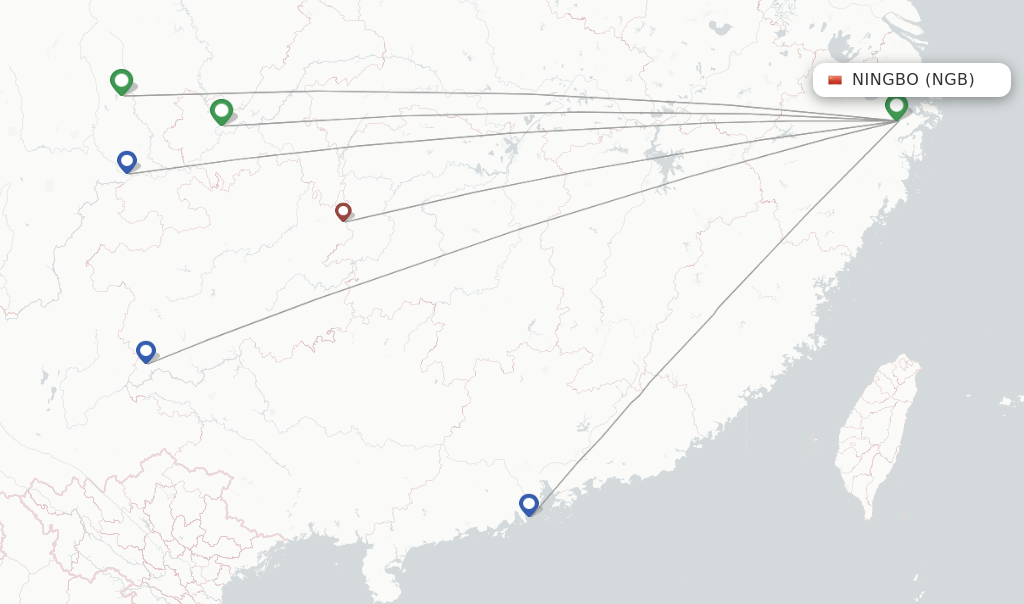 Route map with flights from Ningbo with Colorful GuiZhou Airlines