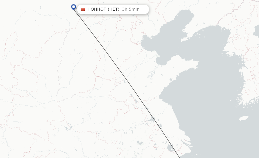 Flights from Ningbo to Hohhot route map