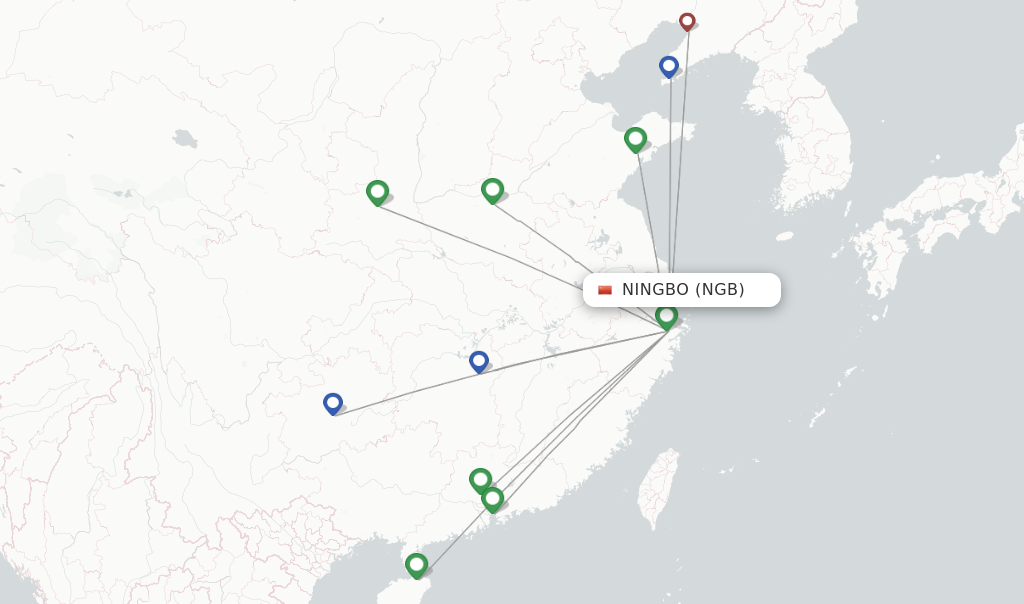 Route map with flights from Ningbo with Hainan Airlines