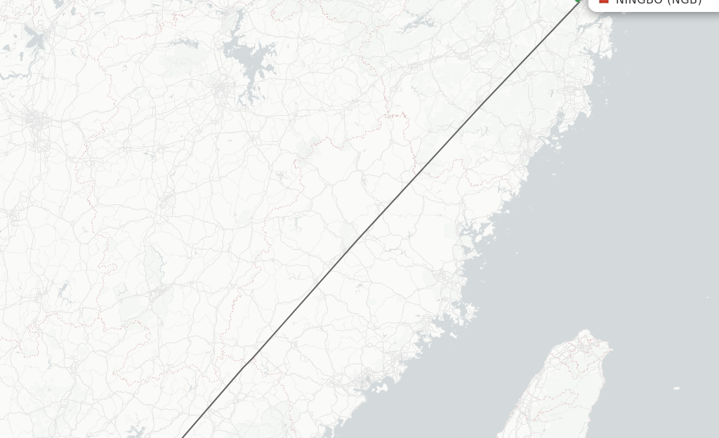 Flights from Ningbo to Huizhou route map