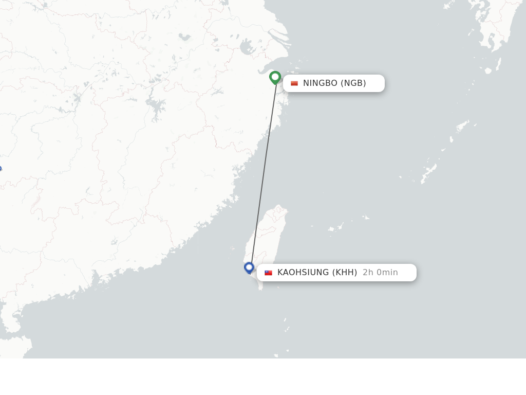 Flights from Ningbo to Kaohsiung route map