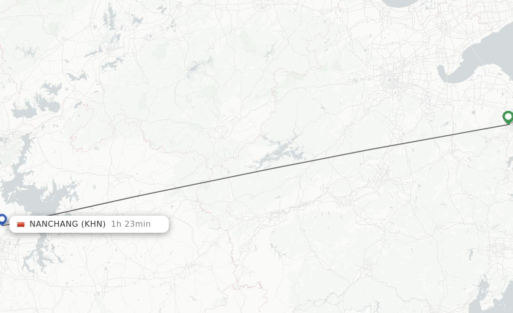 Flights from Ningbo to Nanchang route map