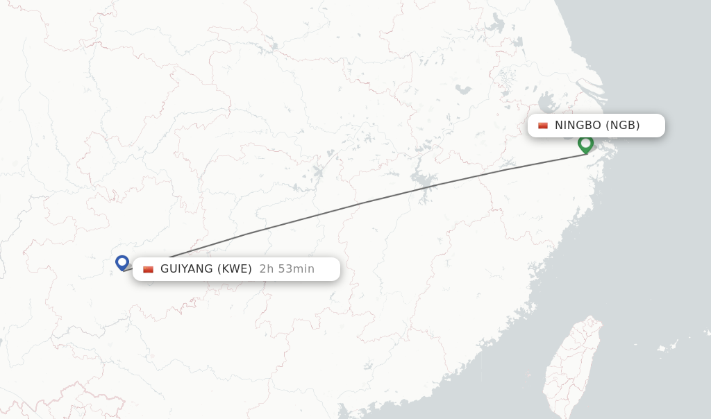 Flights from Ningbo to Guiyang route map