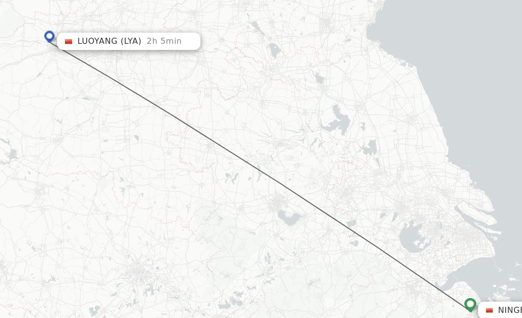Flights from Ningbo to Luoyang route map
