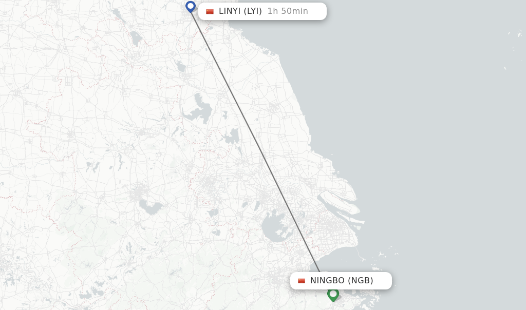 Flights from Ningbo to Linyi route map
