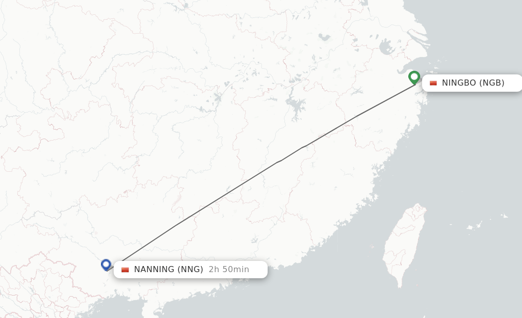 Flights from Ningbo to Nanning route map
