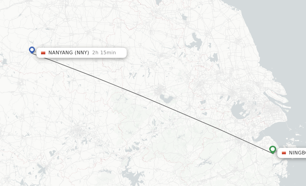 Flights from Ningbo to Nanyang route map