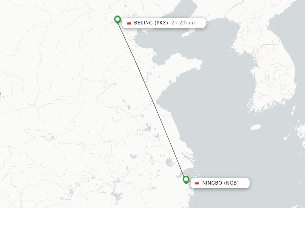 Flights from Ningbo to Beijing route map
