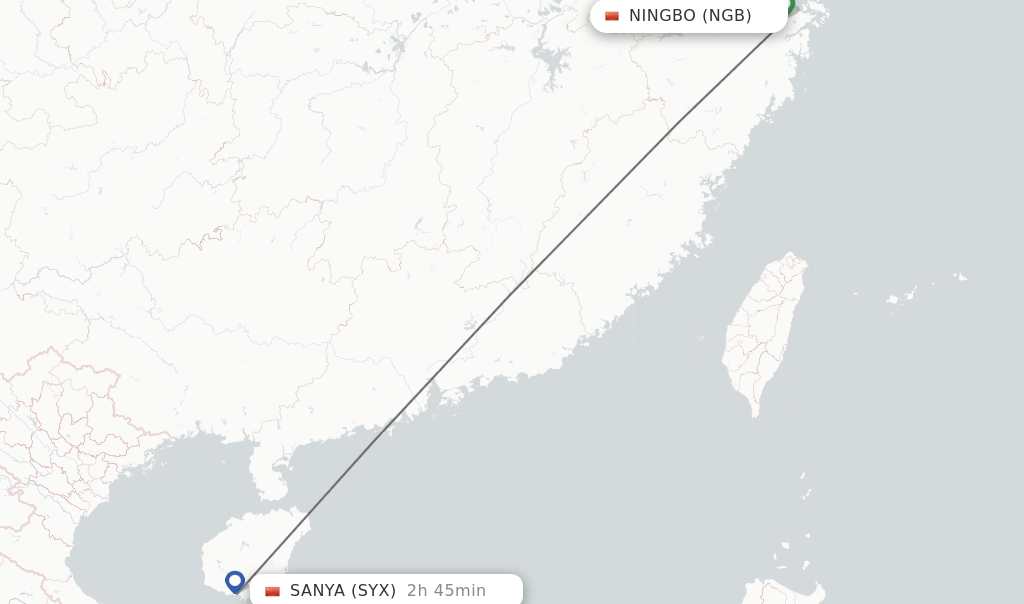 Flights from Ningbo to Sanya route map