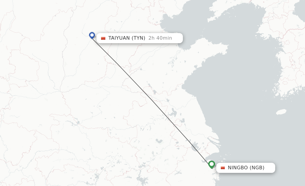 Flights from Ningbo to Taiyuan route map