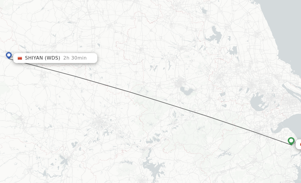 Flights from Ningbo to Shiyan route map