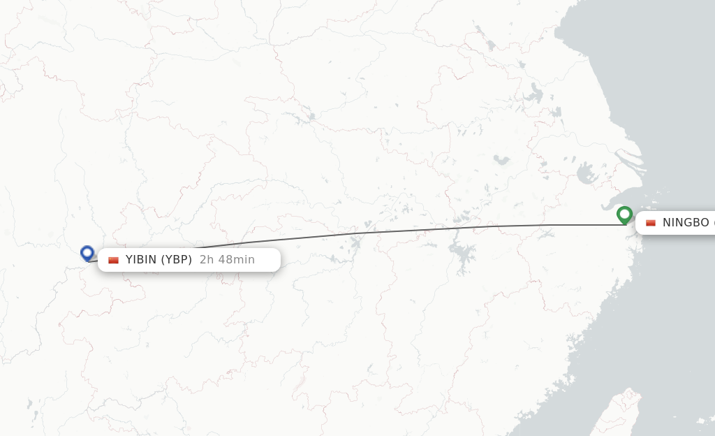 Flights from Ningbo to Yibin route map