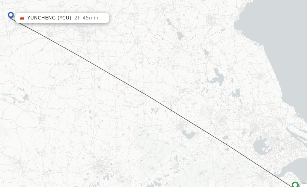 Flights from Ningbo to Yuncheng route map