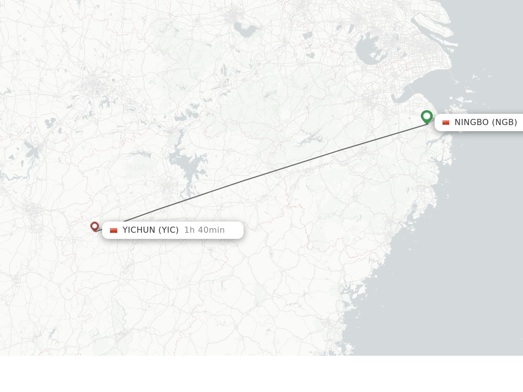 Flights from Ningbo to Yichun route map