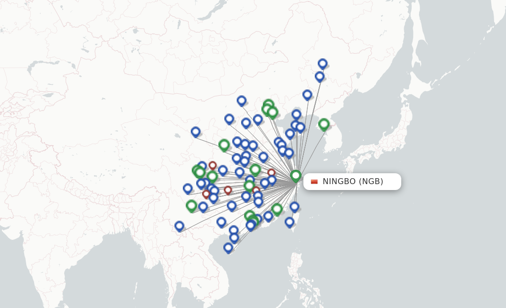 Flights from Ningbo to Mangshi route map