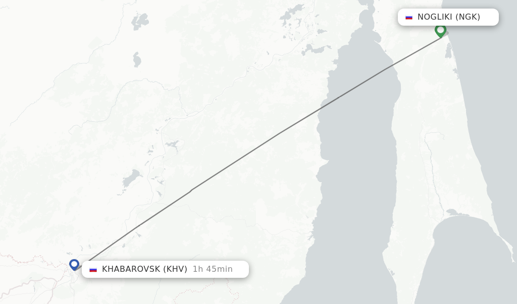 Flights from Nogliki to Khabarovsk route map