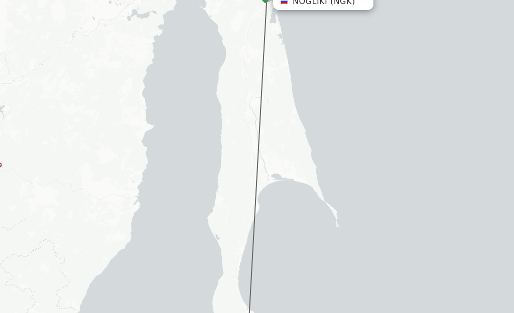 Flights from Nogliki to Yuzhno-Sakhalinsk route map