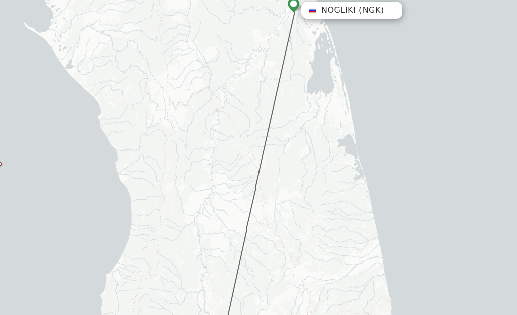 Flights from Nogliki to Tymovskoye route map