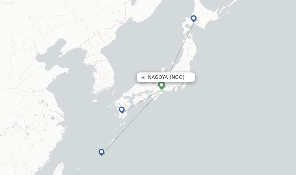 Route map with flights from Nagoya with Skymark Airlines