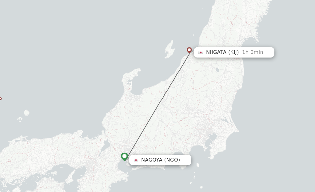 Flights from Nagoya to Niigata route map