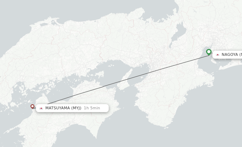 Flights from Nagoya to Matsuyama route map