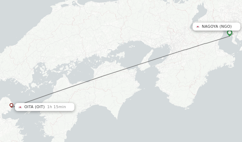 Flights from Nagoya to Oita route map