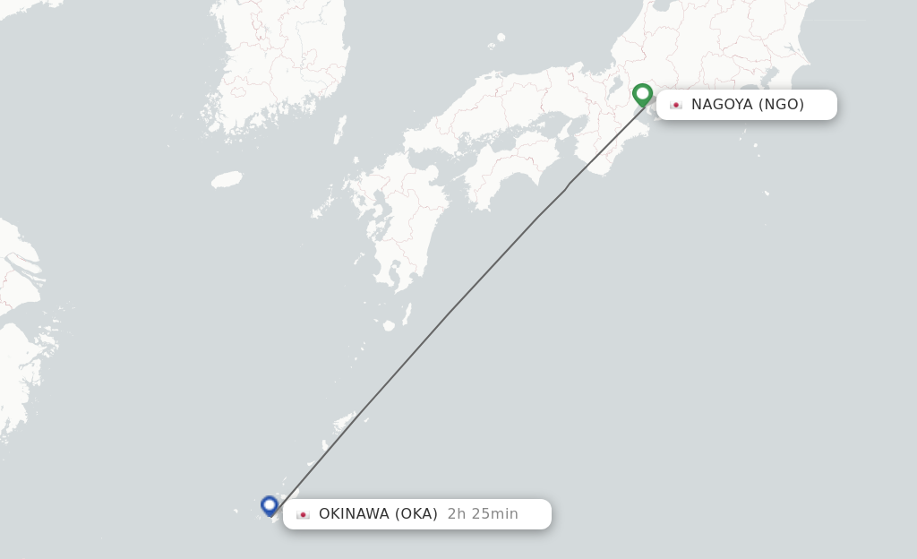 Flights from Nagoya to Okinawa route map