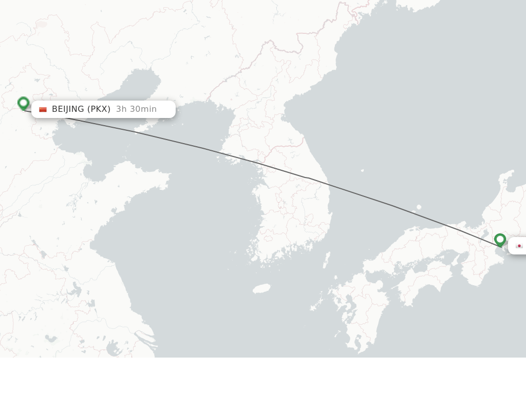 Flights from Nagoya to Beijing route map