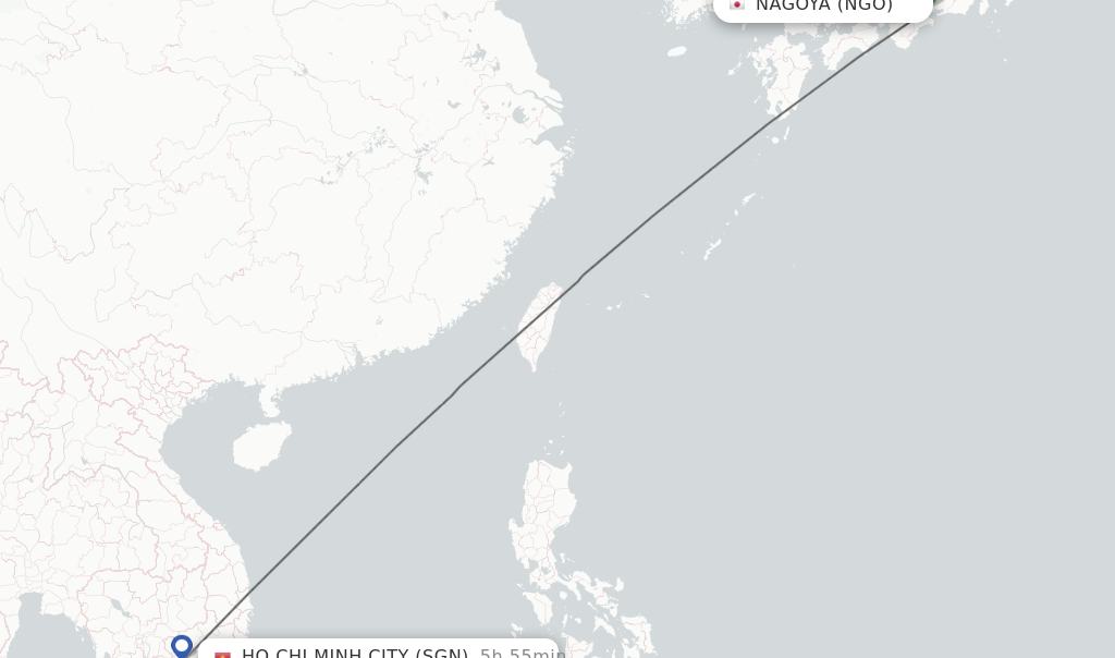 Flights from Nagoya to Ho Chi Minh City route map