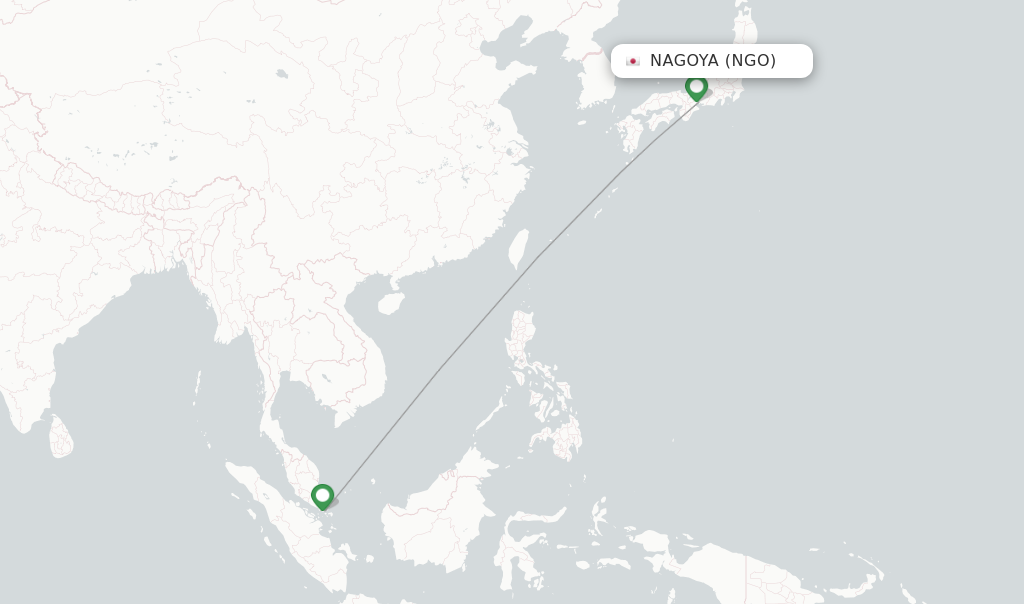Route map with flights from Nagoya with Singapore Airlines