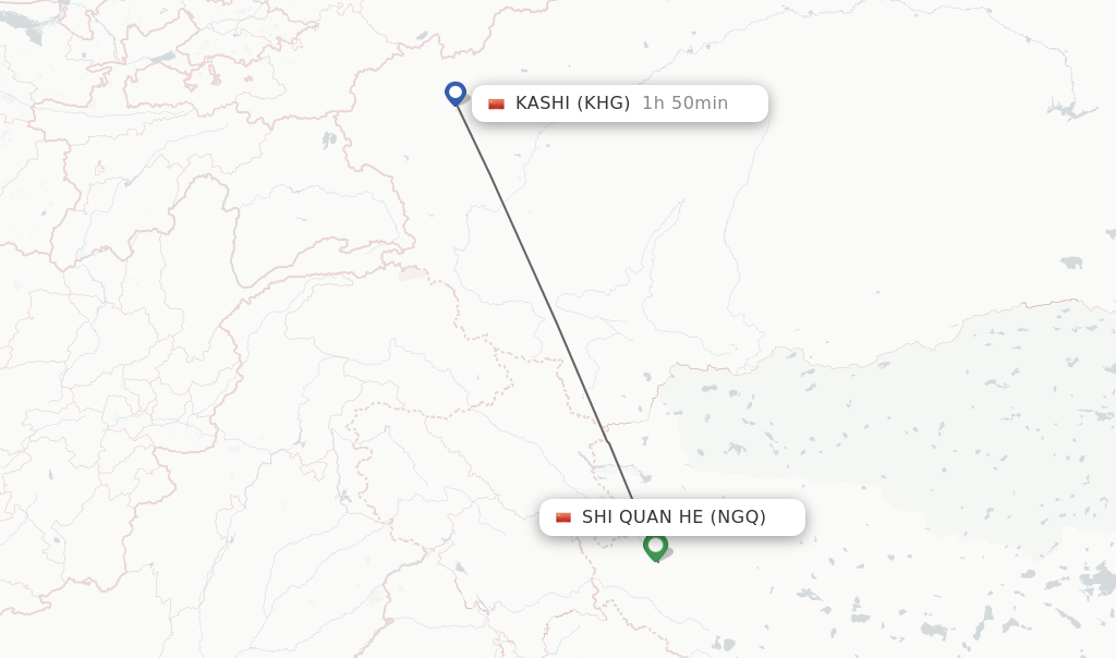 Flights from Shi Quan He to Kashi route map