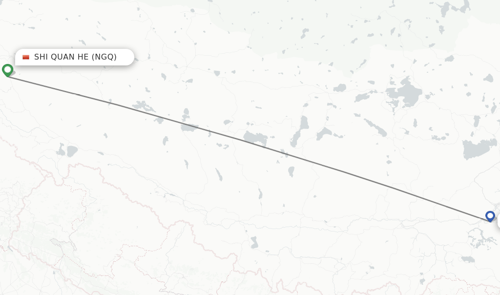 Flights from Shi Quan He to Lhasa/Lasa route map