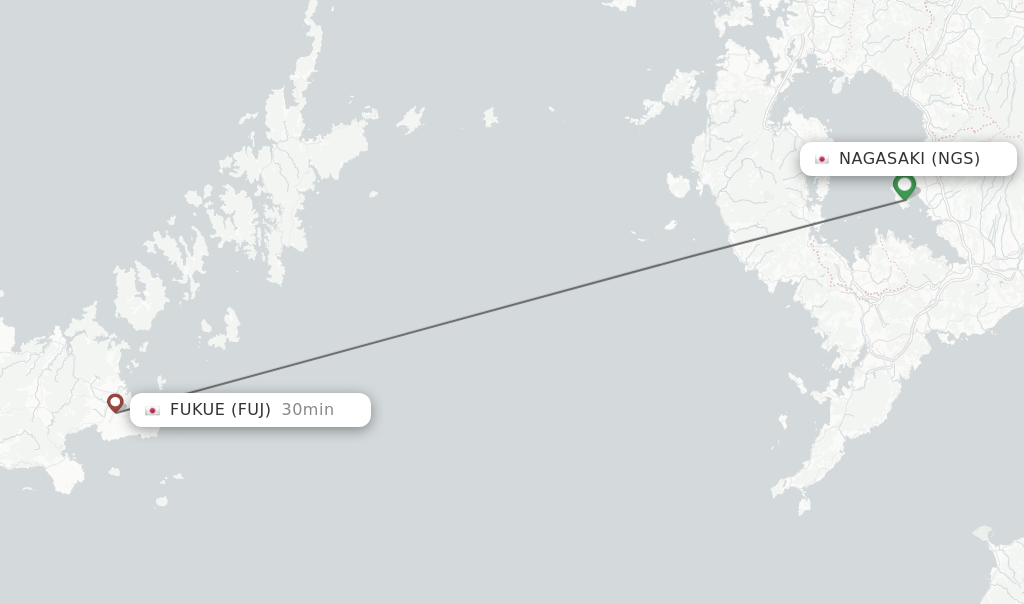 Flights from Nagasaki to Fukue route map
