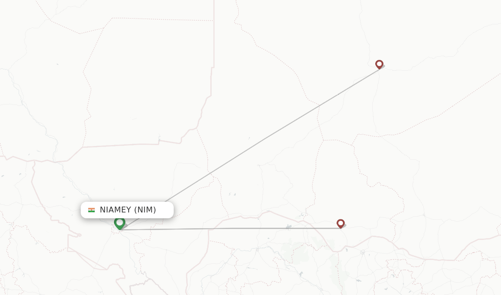 Route map with flights from Niamey with Niger Airlines