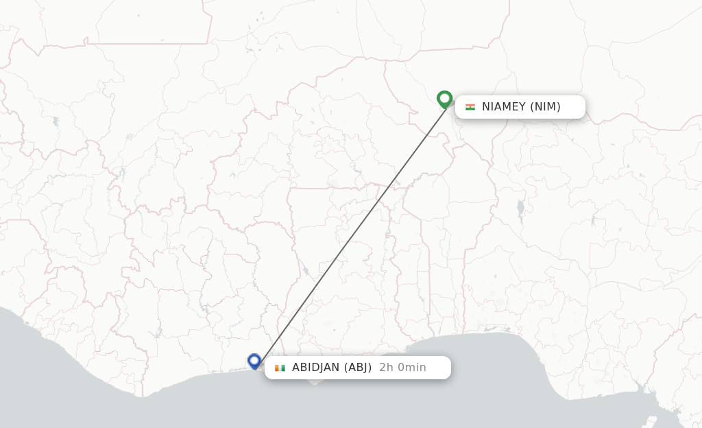 Flights from Niamey to Abidjan route map