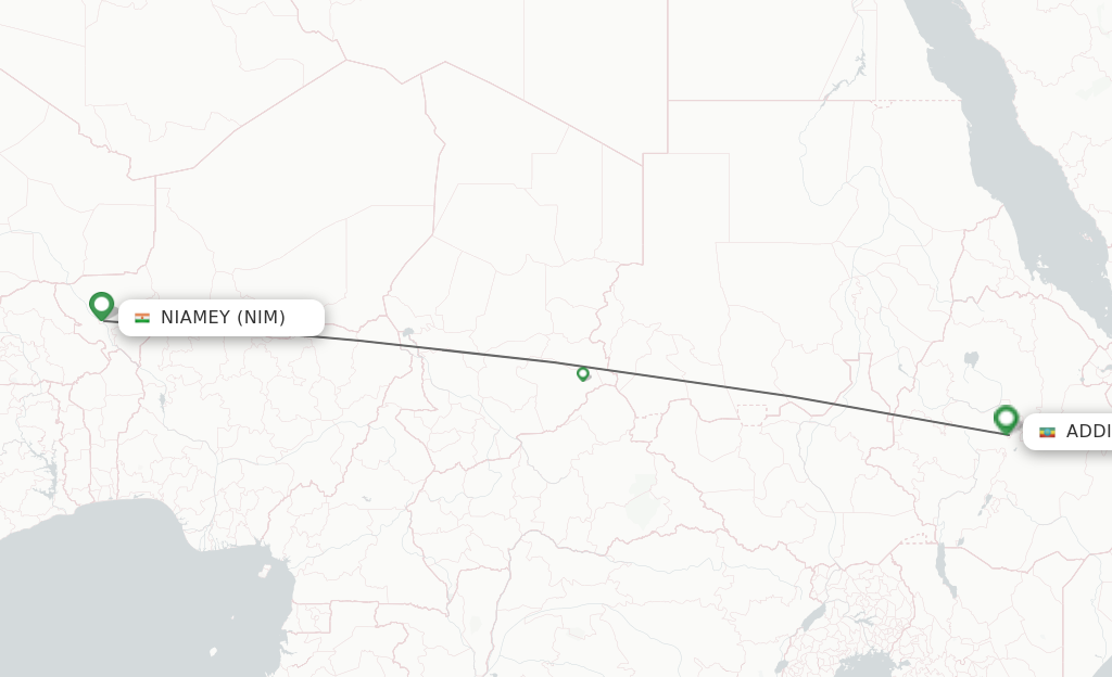 Flights from Niamey to Addis Ababa route map