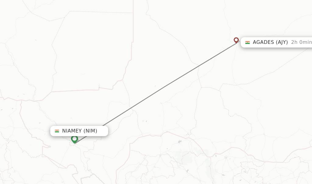 Flights from Niamey to Agades route map
