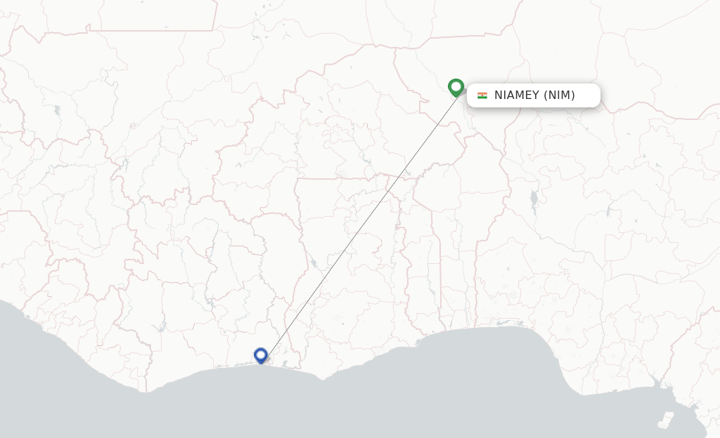 Route map with flights from Niamey with Air Cote D'Ivoire