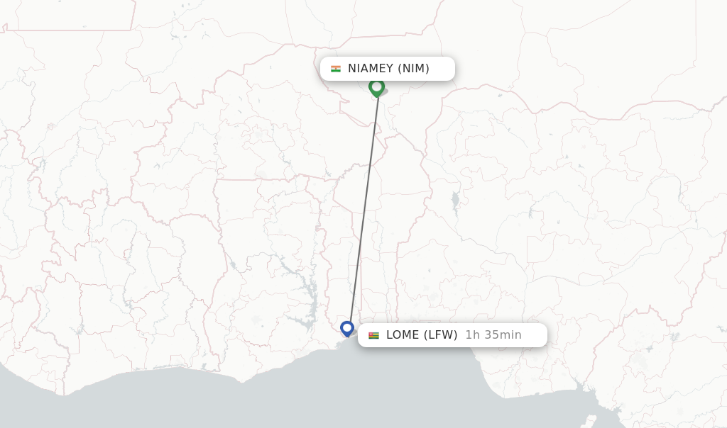 Flights from Niamey to Lome route map