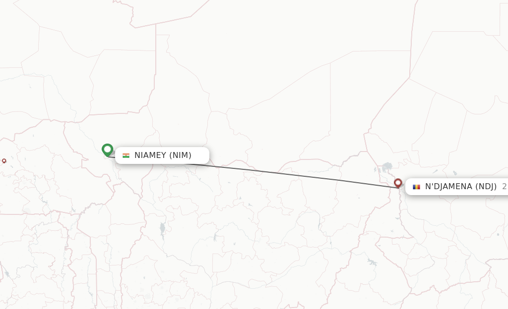 Flights from Niamey to Ndjamena route map