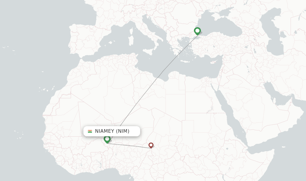 Route map with flights from Niamey with Turkish Airlines