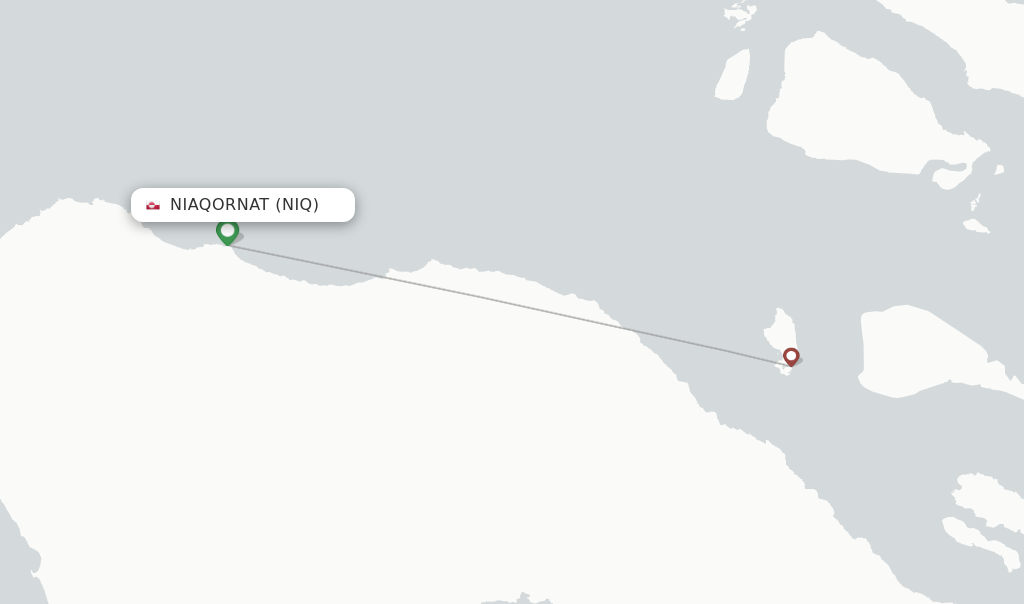 Route map with flights from Niaqornat with Air Greenland
