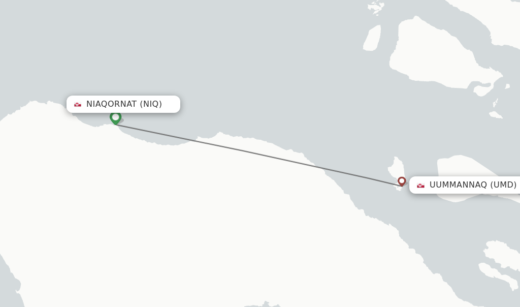 Flights from Niaqornat to Uummannaq route map