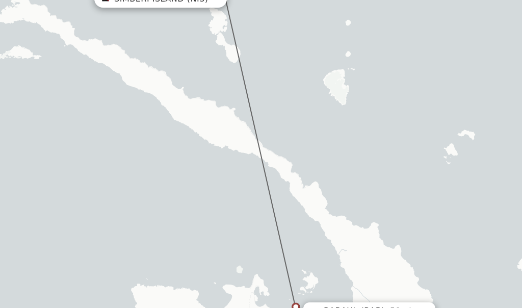 Flights from Rabaul to Simberi Island route map