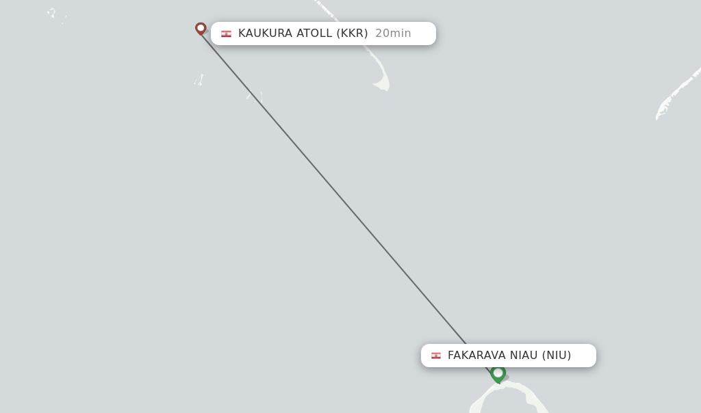 Flights from Kaukura Atoll to Fakarava Niau route map