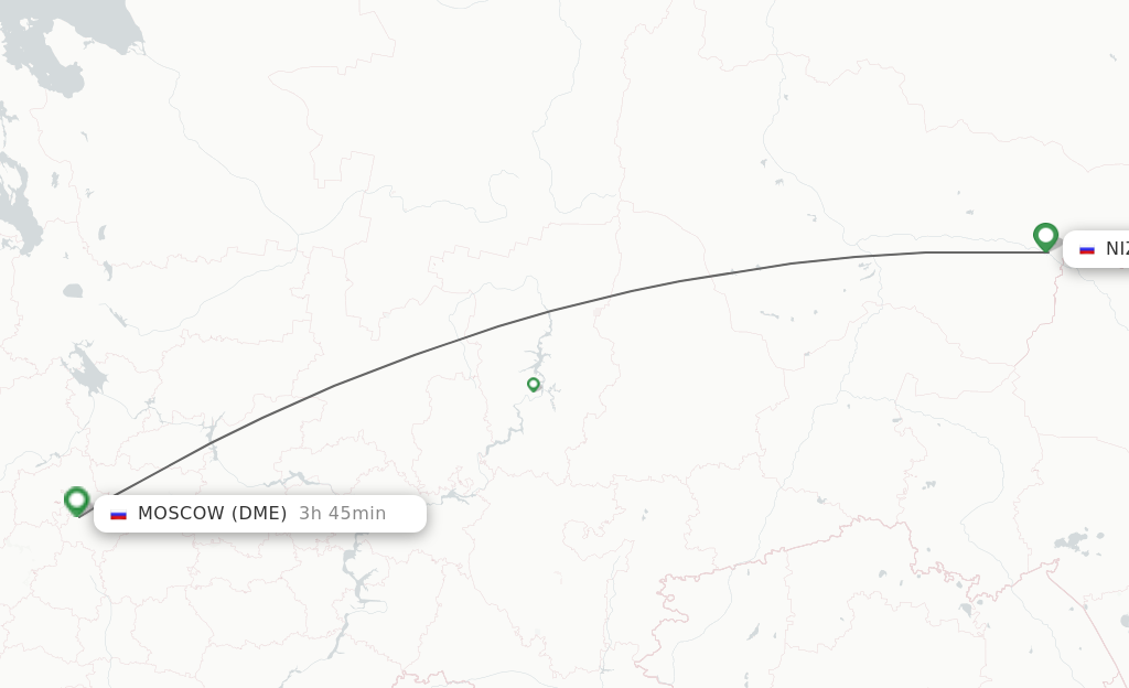 Flights from Nizhnevartovsk to Moscow route map