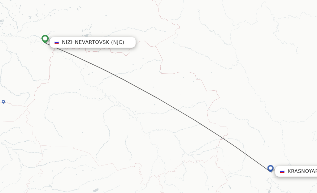 Flights from Nizhnevartovsk to Krasnojarsk route map
